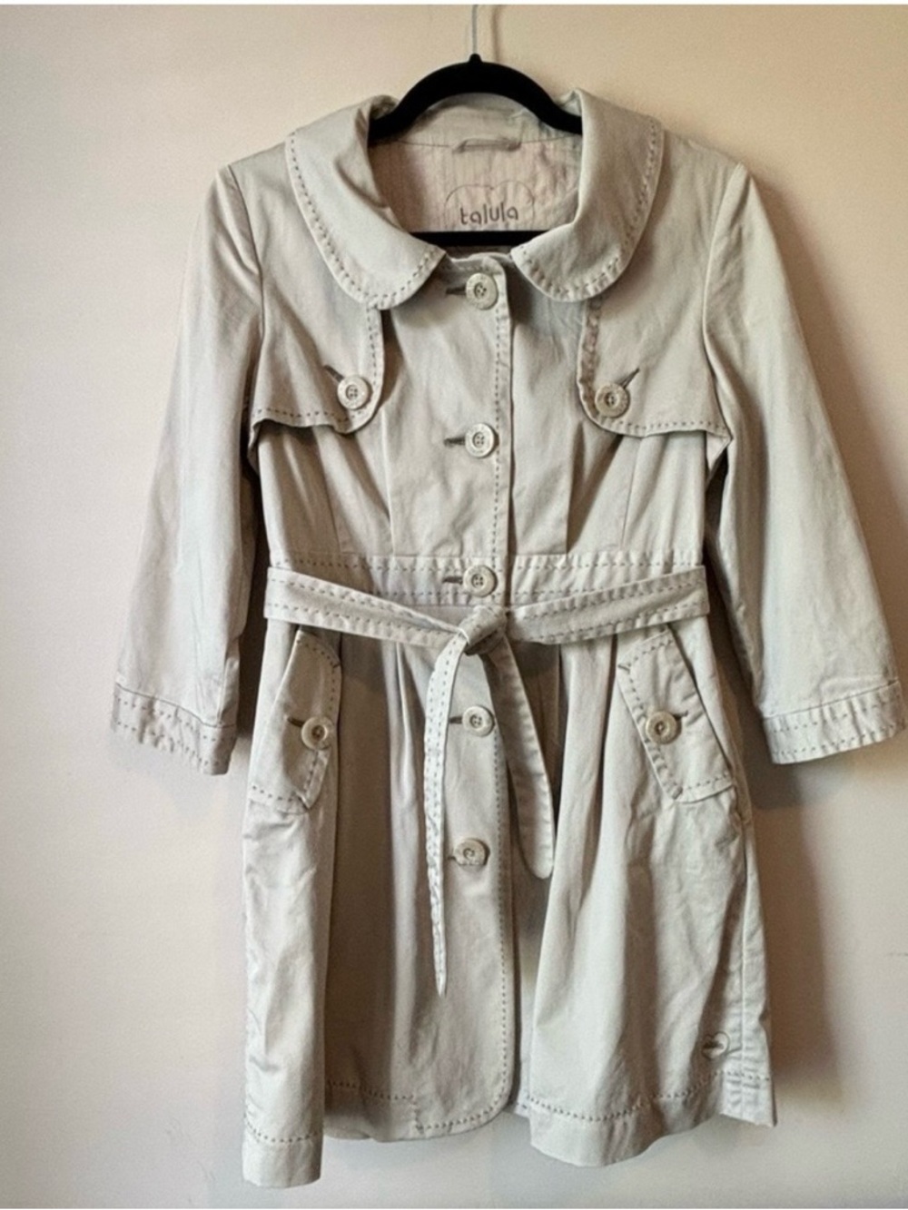 Talula Sz S Cotton Fall Decorative Khaki Trench Coat By Aritzia - Picture 2 of 13